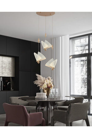 Elegance Modern Butterfly Design Triple Pendant Lamp Led Chandelier Rose Gold Yellow Great Visual