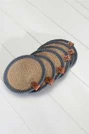 6 Pieces 13cm Gray Striped Jute Straw Weave Coaster Presentation Set - Swordslife