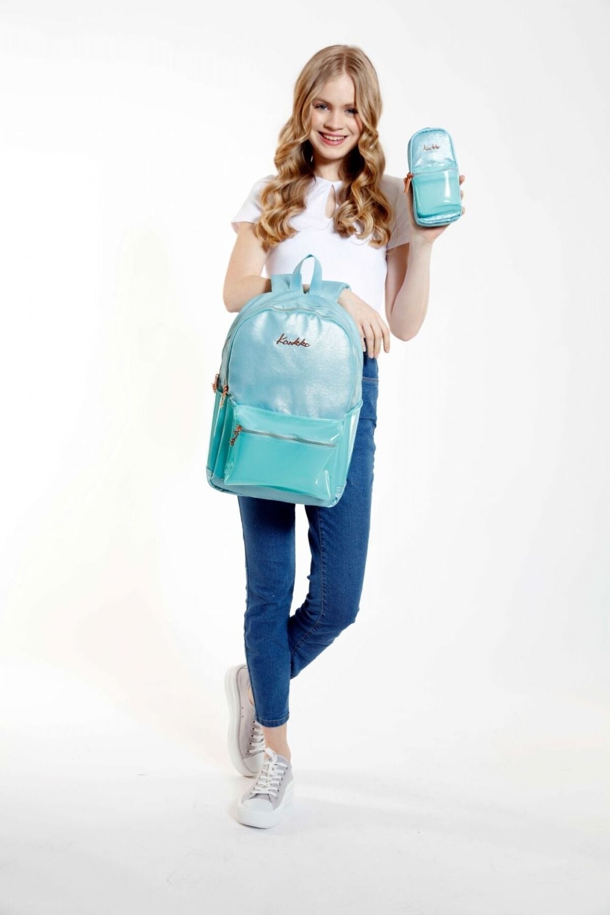 Transparent Turquoise School Backpack And Pencil Holder Set - Middle School-High School
