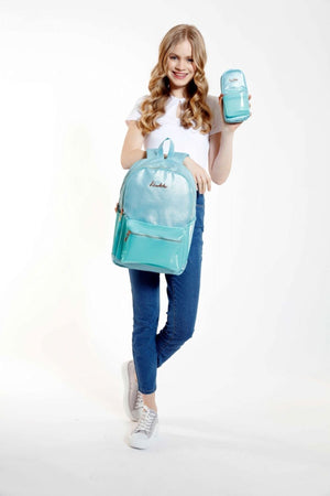 Transparent Turquoise School Backpack And Pencil Holder Set - Middle School-High School