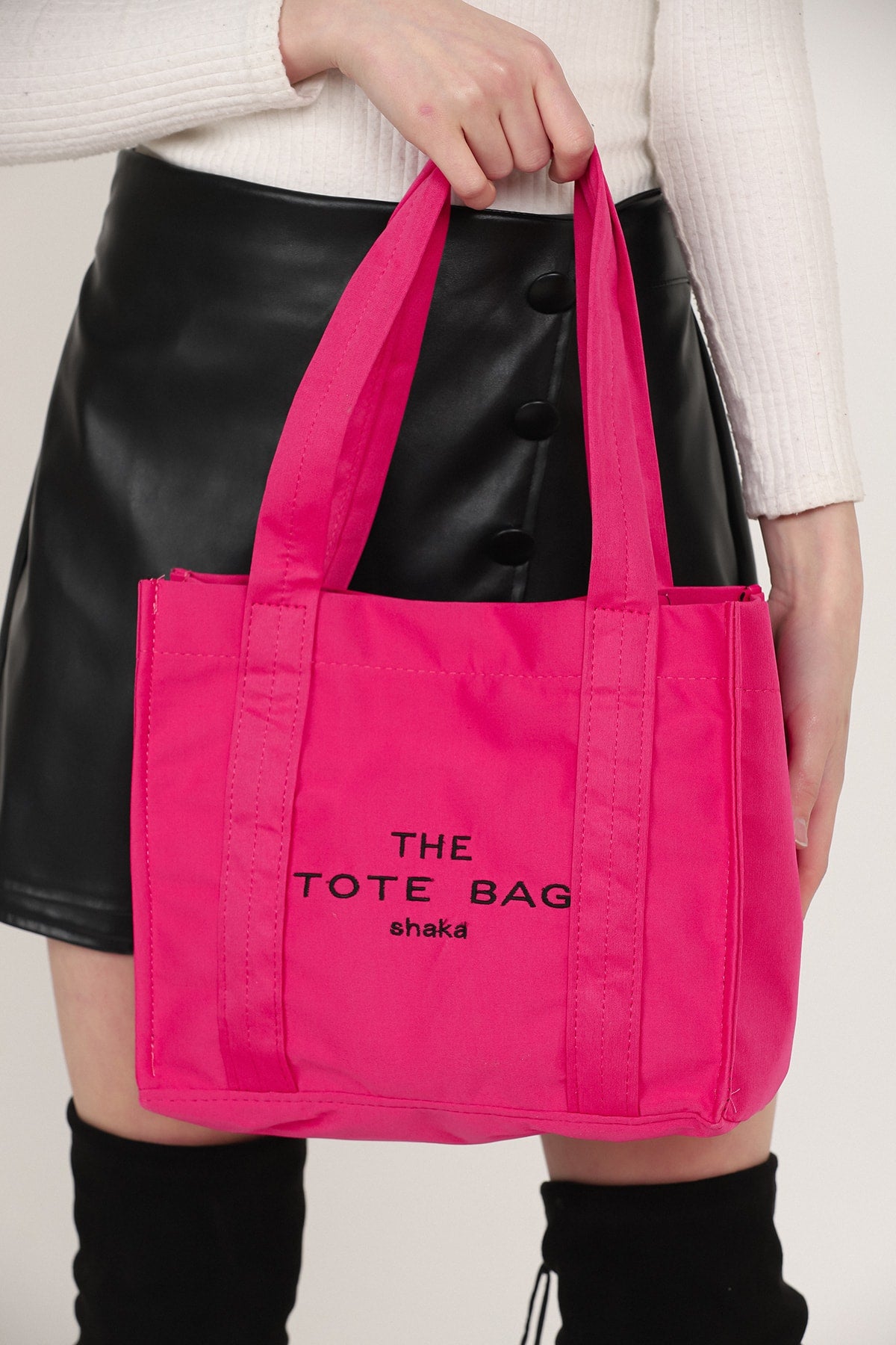 Fuchsia U45 Snap Closure The Tote Bag Embroidered Canvas Fabric Daily Women'S Arm And Shoulder Bag 25X3
