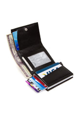 Men's Leather Aluminum Mechanism Sliding Card Holder Wallet with Paper Money Compartment (7,5x10cm)