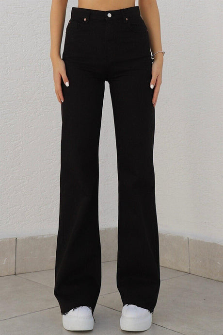 Lussi Power Lycra Women Black High Waist Wide Leg Loose Jeans Jeans Lvk-001040a - Swordslife