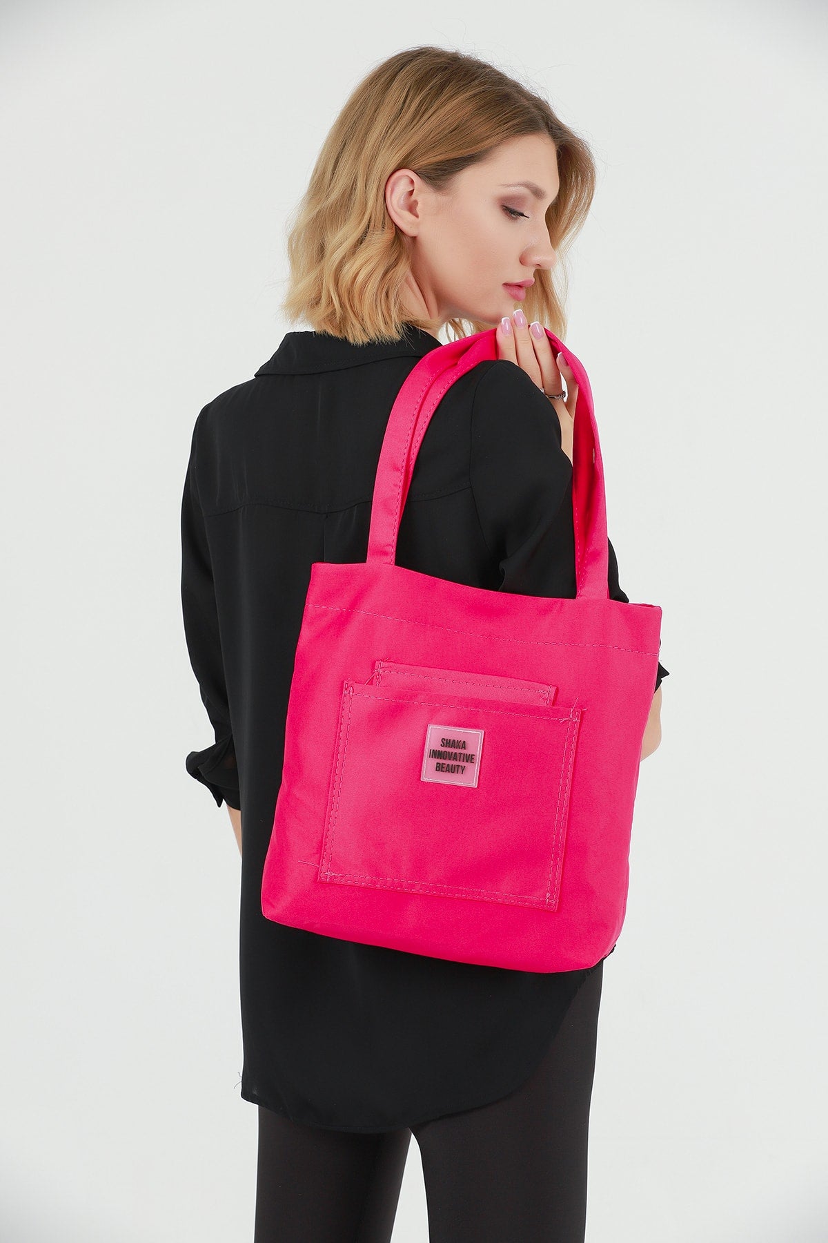Fuchsia U22 3-Compartment Front 2 Pocket Detailed Canvas Fabric Daily Women's Arm and Shoulder Bag B:35 E:35