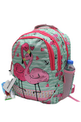 Sim Flamingo Patterned Green Color Backpack Primary School Bag Set for Girls with Food and Pencil Holder