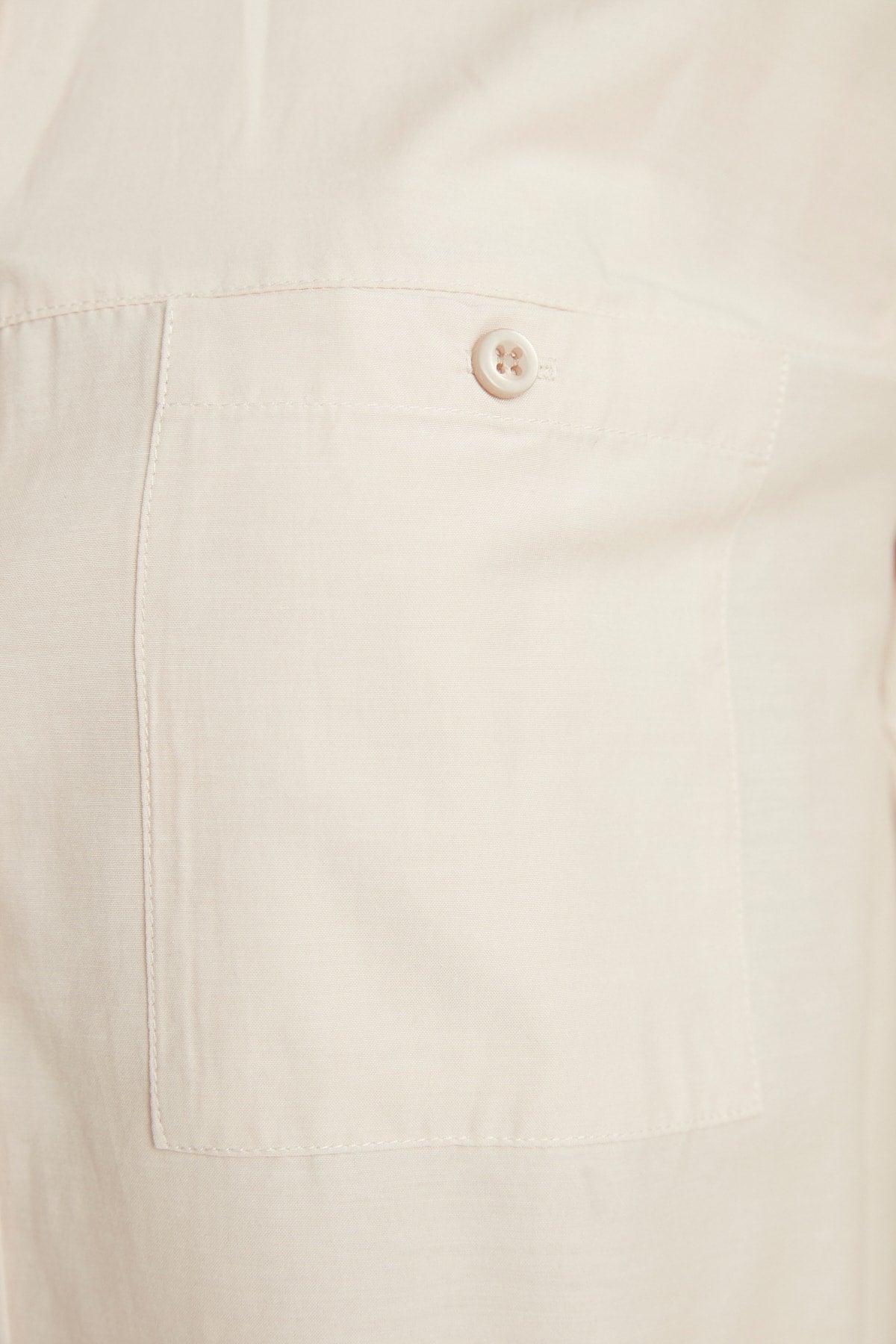 Stone Balloon Back Sleeve Long Pocket Detailed Basic Woven Shirt TCTSS21GO0976 - Swordslife