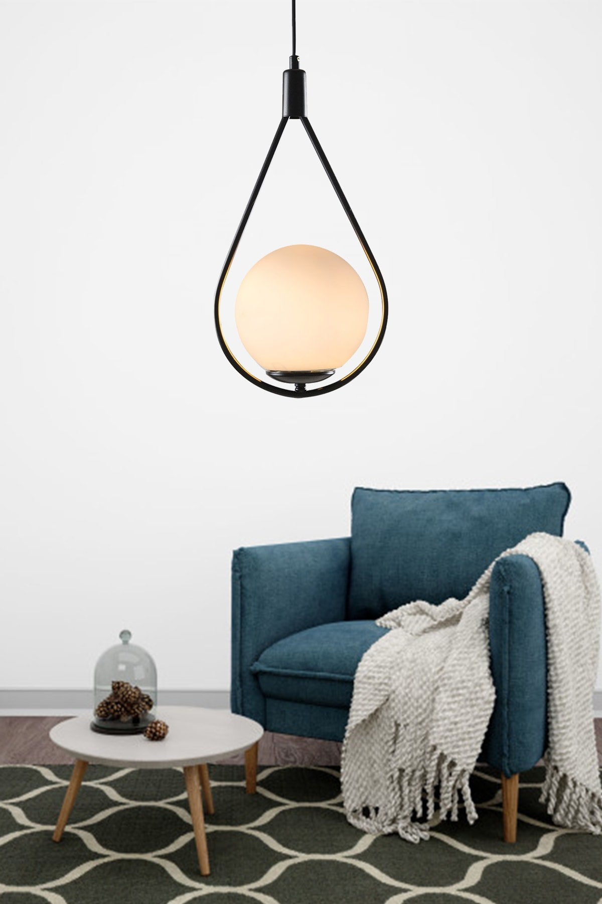 Yağmur Tekli Modernes Wohnzimmer, Schlafzimmer, Wohnzimmer Weißes Glas, Schwarzer Kronleuchter