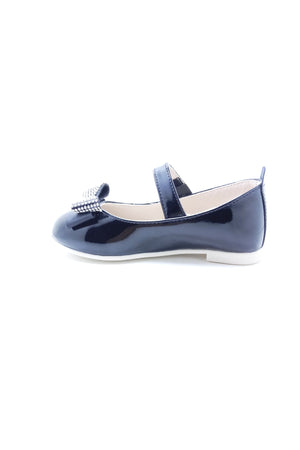 Girl'S Stone Bow Black Orthopedic Flats