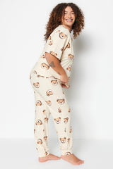 Ecru Teddy Bear Pattern Knitted Pajamas Set TBBAW23AI00039 - Swordslife