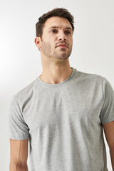 Men's Gray Melange Cotton Slim Fit Slim Fit Crew Neck Short Sleeved T-Shirt