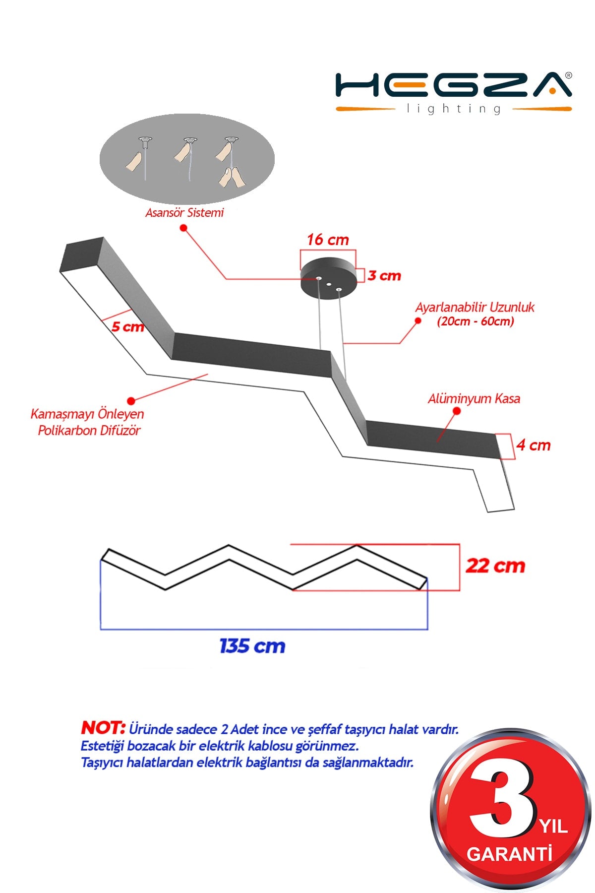 Modern Led Chandelier With Zigzag (Black Case, Daylight) Led, Living Room, Kitchen, Living Bedroom, Pendant Lamp