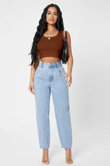 Women's Brown Square Neck Crop Top Blouse - Swordslife