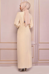 Pearl Detail Evening Dress Beige Asm2553 - Swordslife