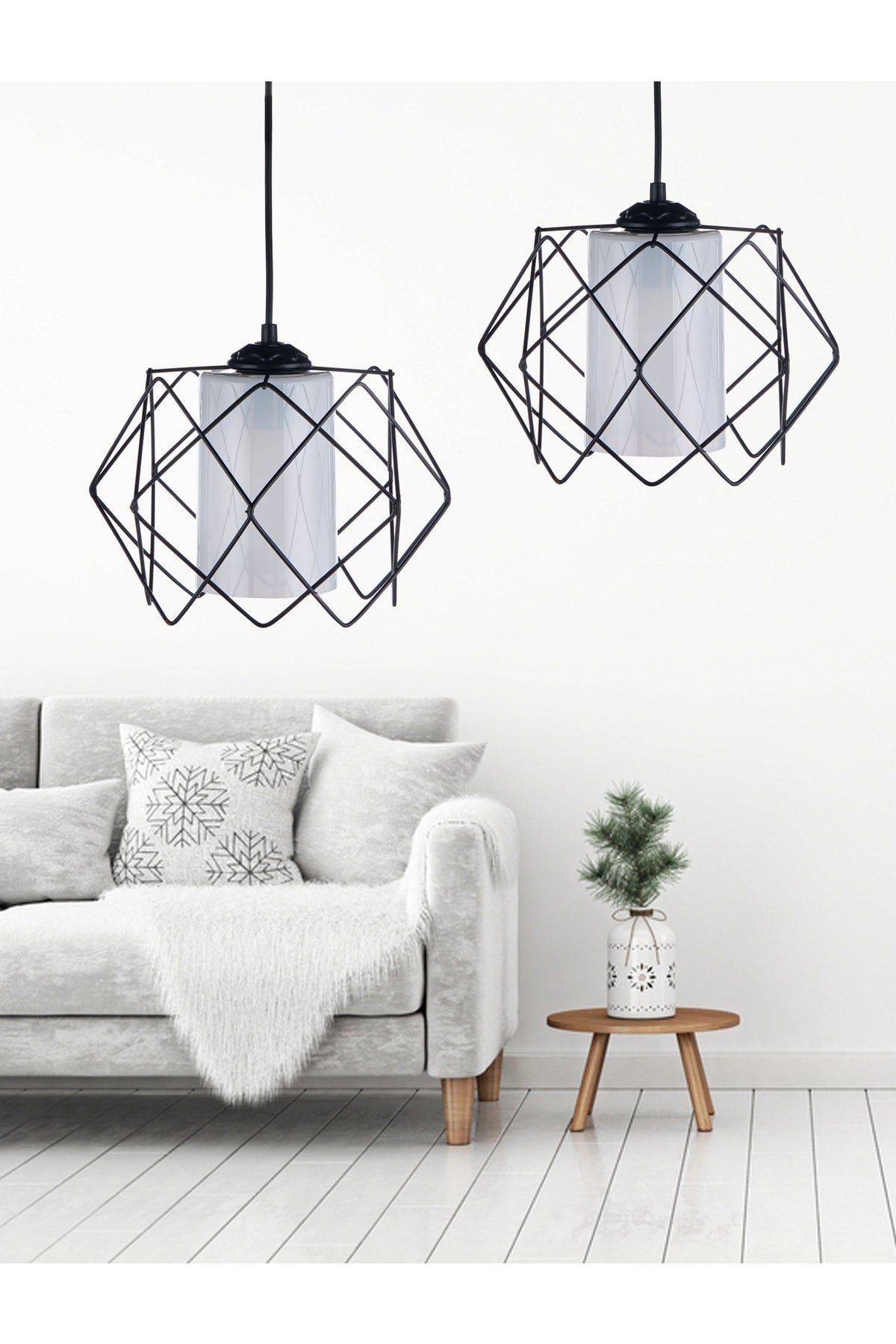 Black Design Multi Square Chandelier with White Mica Glass (1 PC)