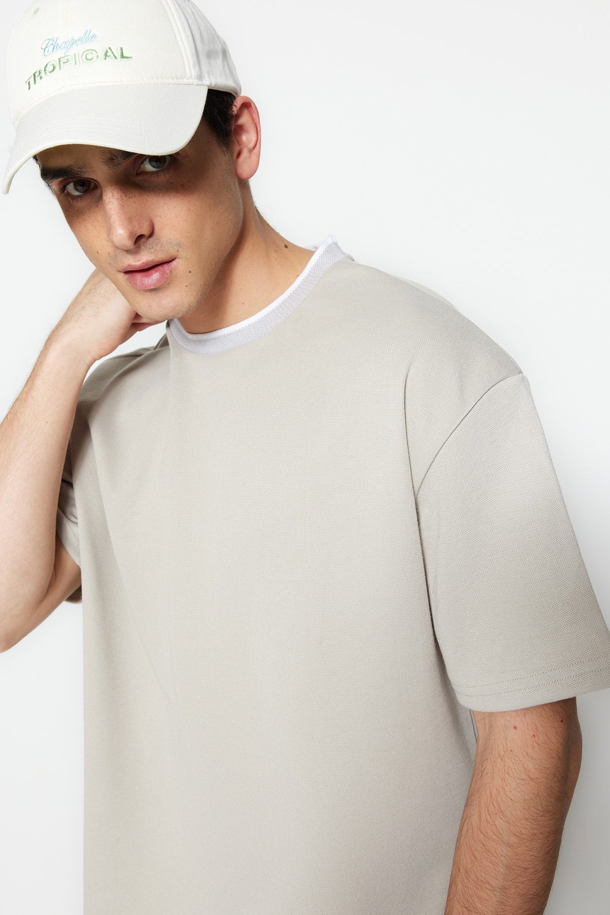 Limited Edition Taş Men's Relaxed/Comfortable Cut Knitwear Banded Short Sleeve Textured Pique T-Shirt