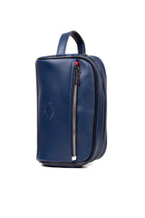 Navy Blue Leather Travel Shaving Cosmetic Handbag Portfolio Bag And Wallet Set With Mechanism