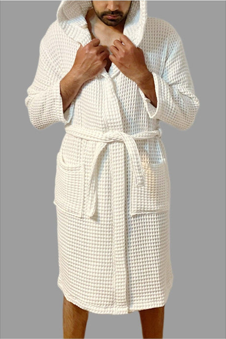 Waffle 100% Cotton Unisex Bathrobe White - S/m - Swordslife