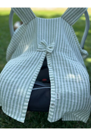 Run Baby Double Layer Muslin Fabric Snap Fastener Stroller Cover (Green Striped) 75X100Cm