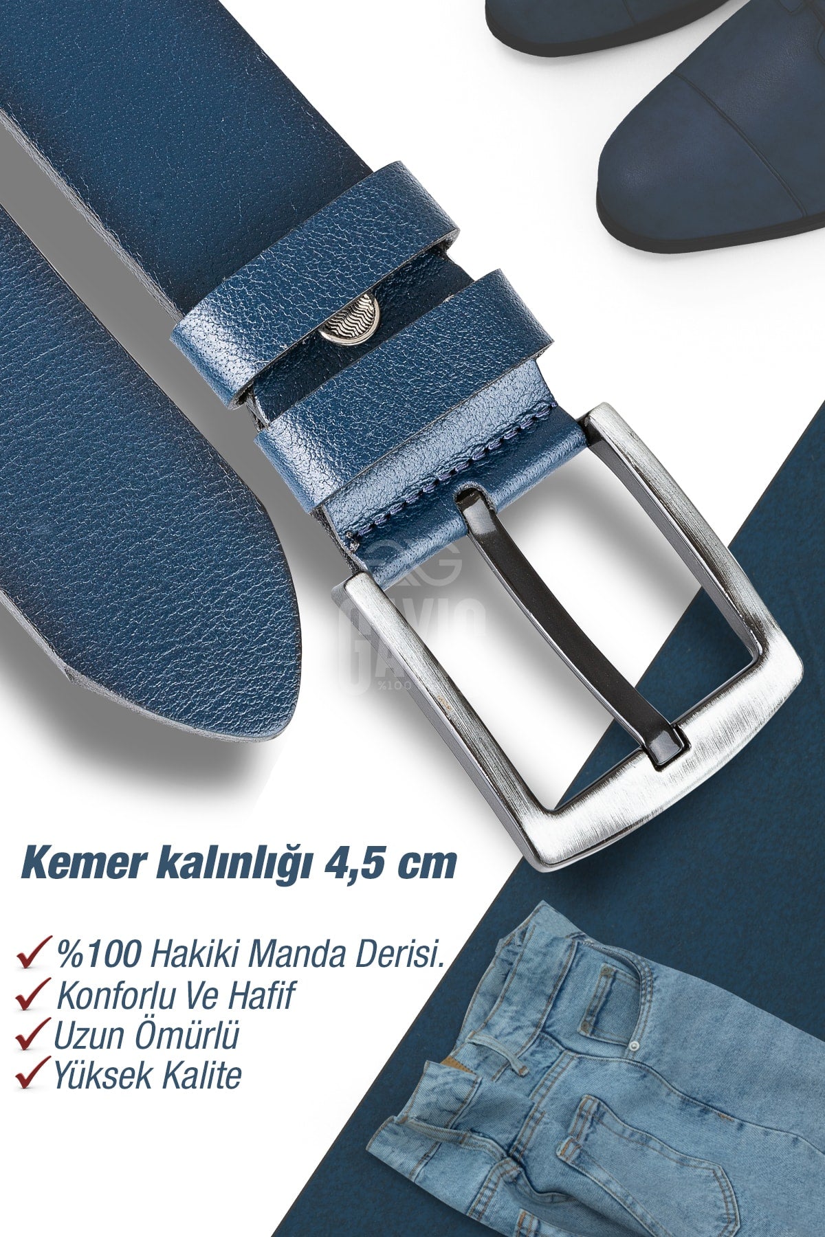 %1Oo Genuine Buffalo Leather Navy Blue Men'S Jeans Belt - Men'S Gift Belt
