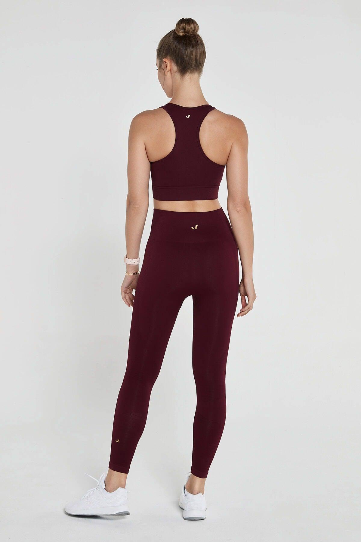 Gela High Waist Flexible and Gathering Sports Leggings Claret Red - Swordslife