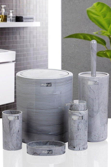 Round Marble Patterned Bathroom Set of 5 - Swordslife