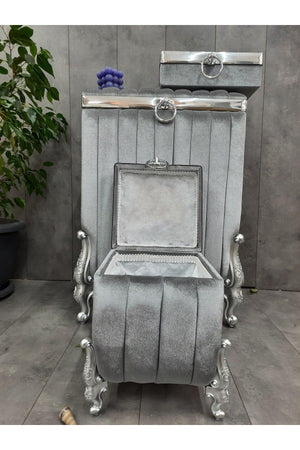 Luna Gray 3-Piece Mdf Silk Velvet Bathroom Set Dirty Laundry Basket - Towel Holder - Detergent Set - Swordslife