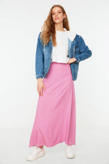 Pink Polka Dot Patterned Flared Woven Skirt TCTSS22EE0006 - Swordslife