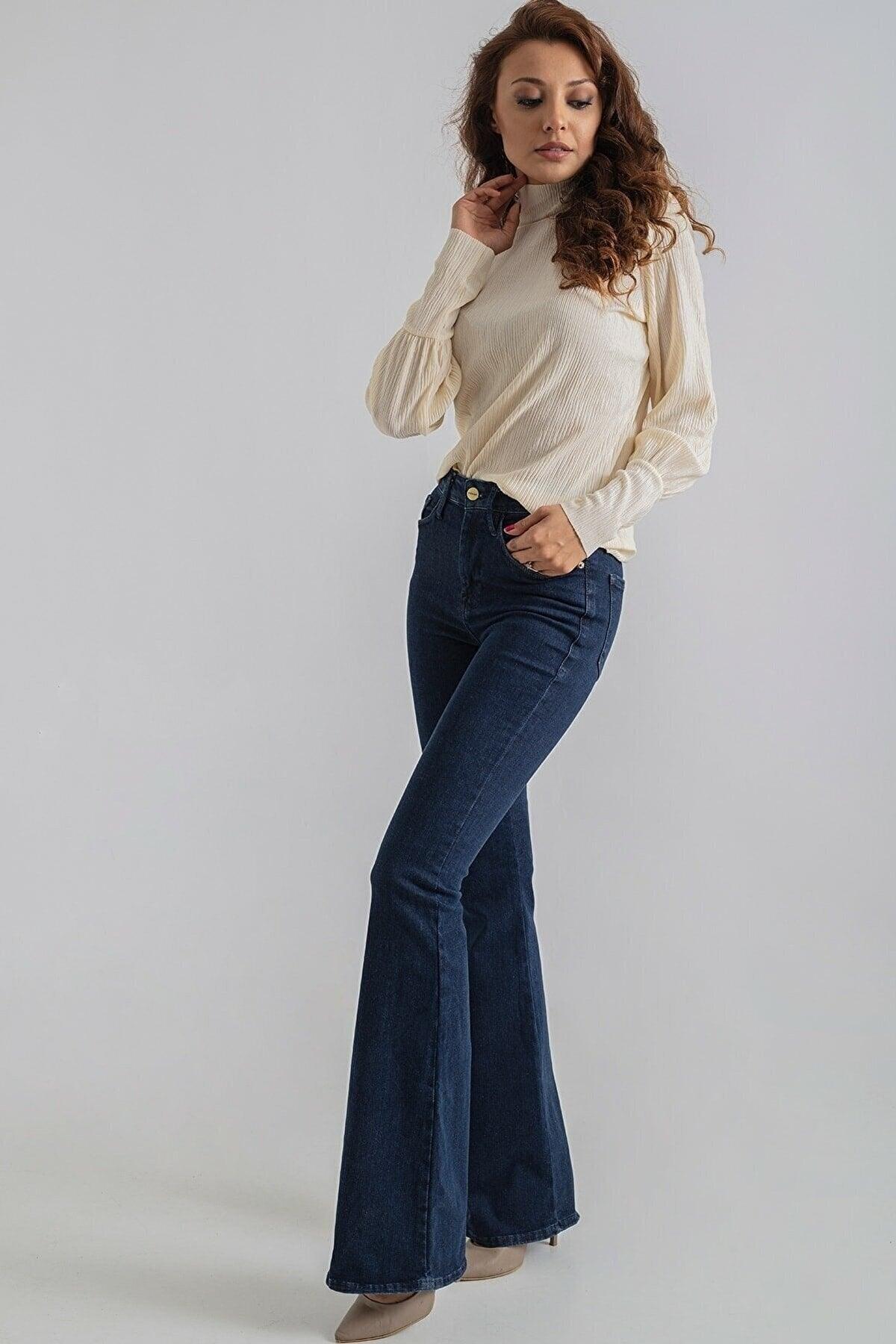 Sansa Flare Jeans Spanish Jeans High Waist Colorfast Dark Blue Spanish Jeans ( Lycra ) - Swordslife