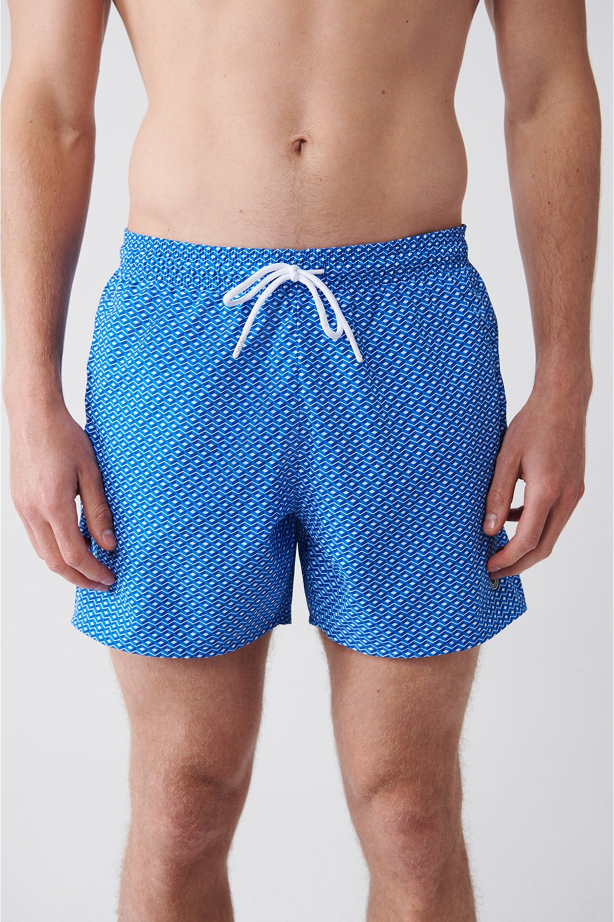 Men'S White-Blue Quick Dry Printed Standard Size Swimwear Marine Shorts E003802