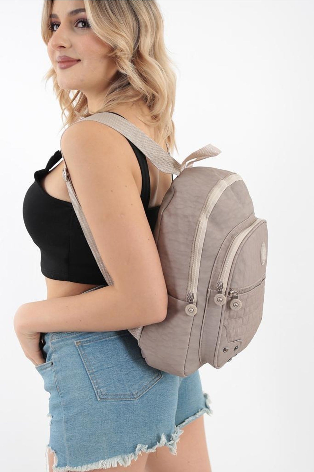 Unisex-Rucksack und Schultasche aus Nerz-Knittergewebe, wasserdicht und schmutzabweisend