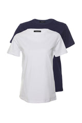 Navy Blue-White 100% Cotton 2-Pack Basic Crew Neck Knitted T-Shirt TWOSS20TS0141 - Swordslife