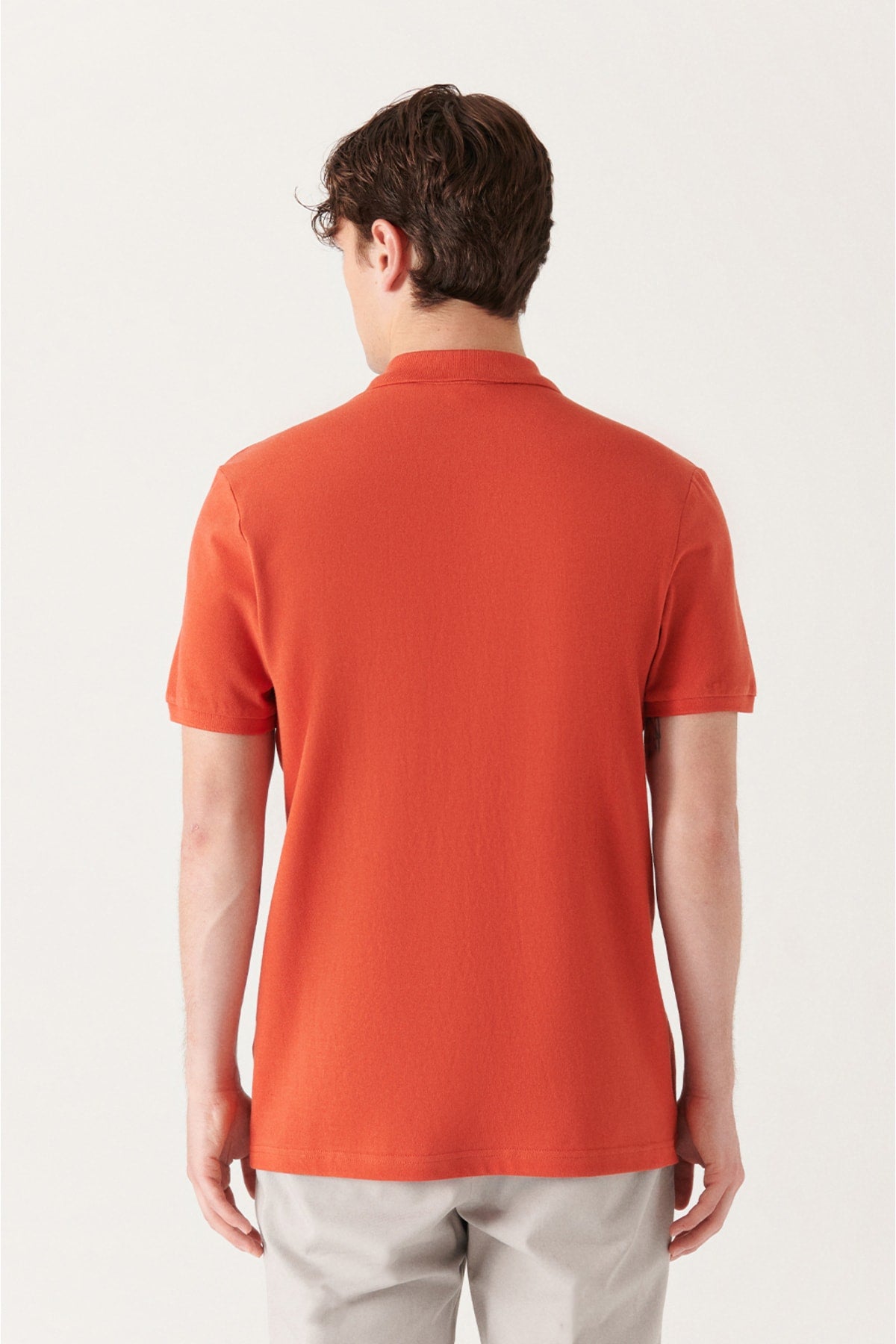 Men's Dark Orange 100% Cotton Breathable Standard Fit Normal Cut Polo Neck T-shirt E001004