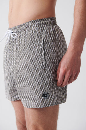 Men'S Grey-White Quick Dry Printed Standard Size Swimwear Marine Shorts E003802