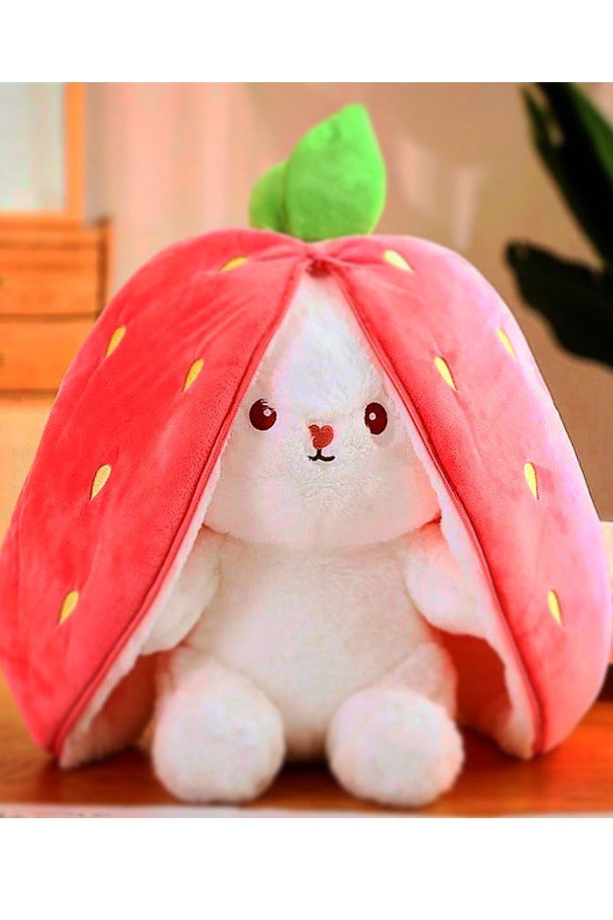 Valentine'S Special Gift Strawberry Rabbit 50Cm Special Design - Both Strawberry And Rabbit With Zippered Structure
