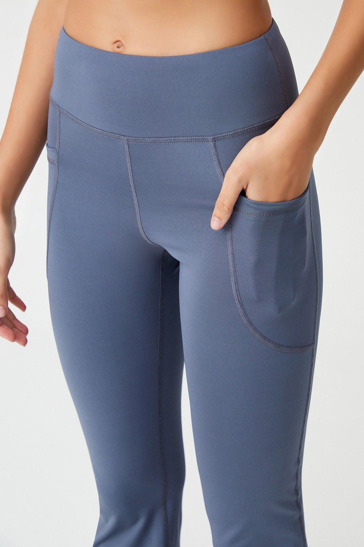 Women's Anthracite High Waist Contouring Double Pocket Spanish Leg Leggings Bootcut - Swordslife