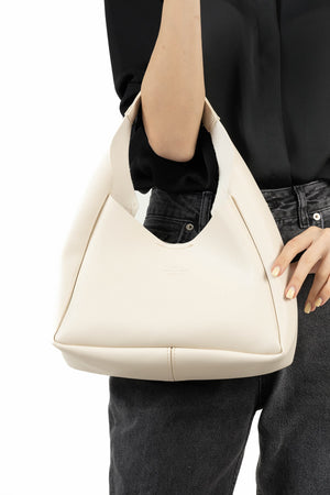 Cream Shk19 Faux Leather Women'S Hand And Shoulder Bag With Zippered Interior Compartment Wallet E:33 L:15 W:10 Cm