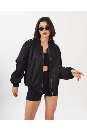 Black Unisex Oversize Bomber Jacket Coat - Swordslife