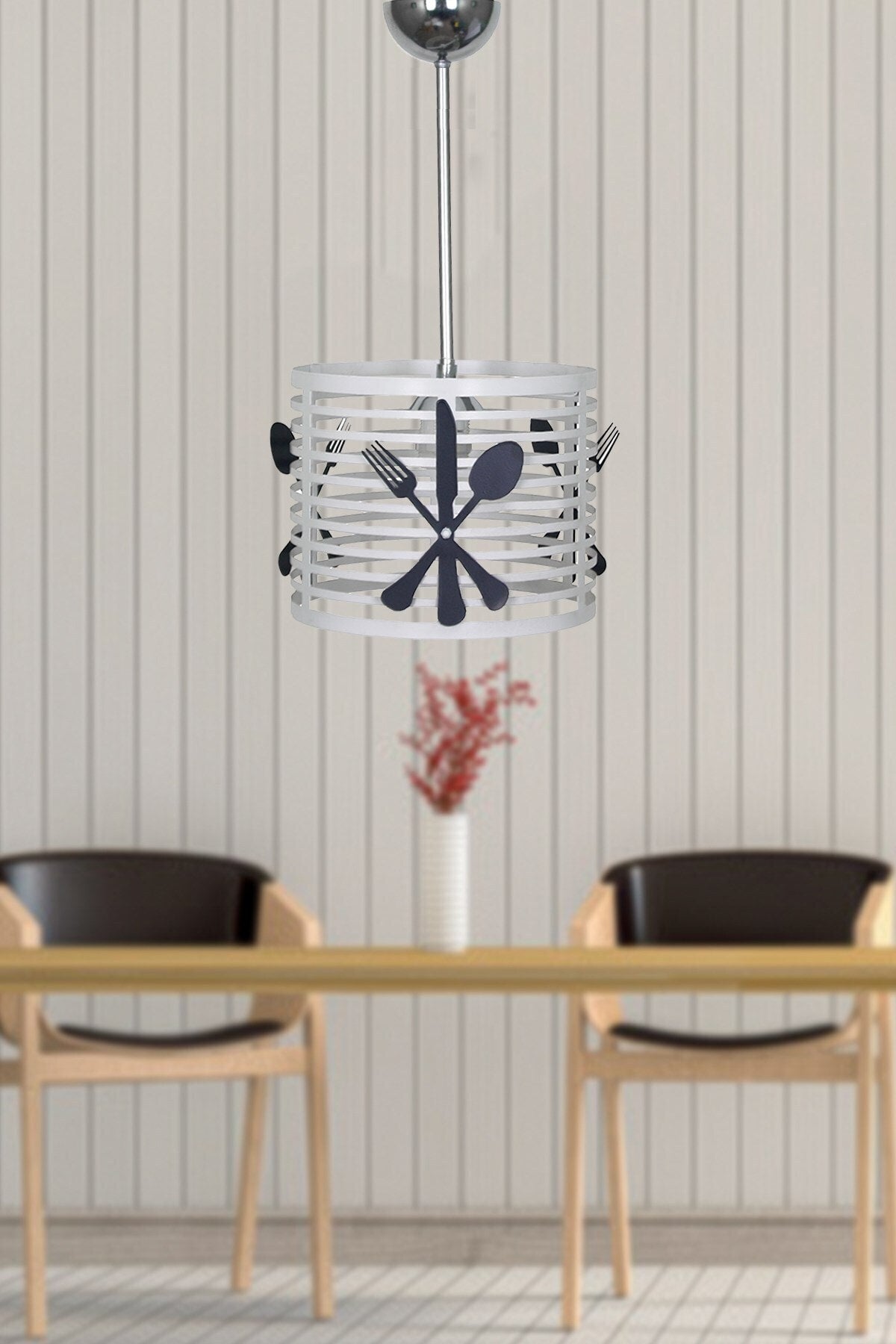 Weißer Koffer Schwarz Besteck Loop Küche Einzelleuchter