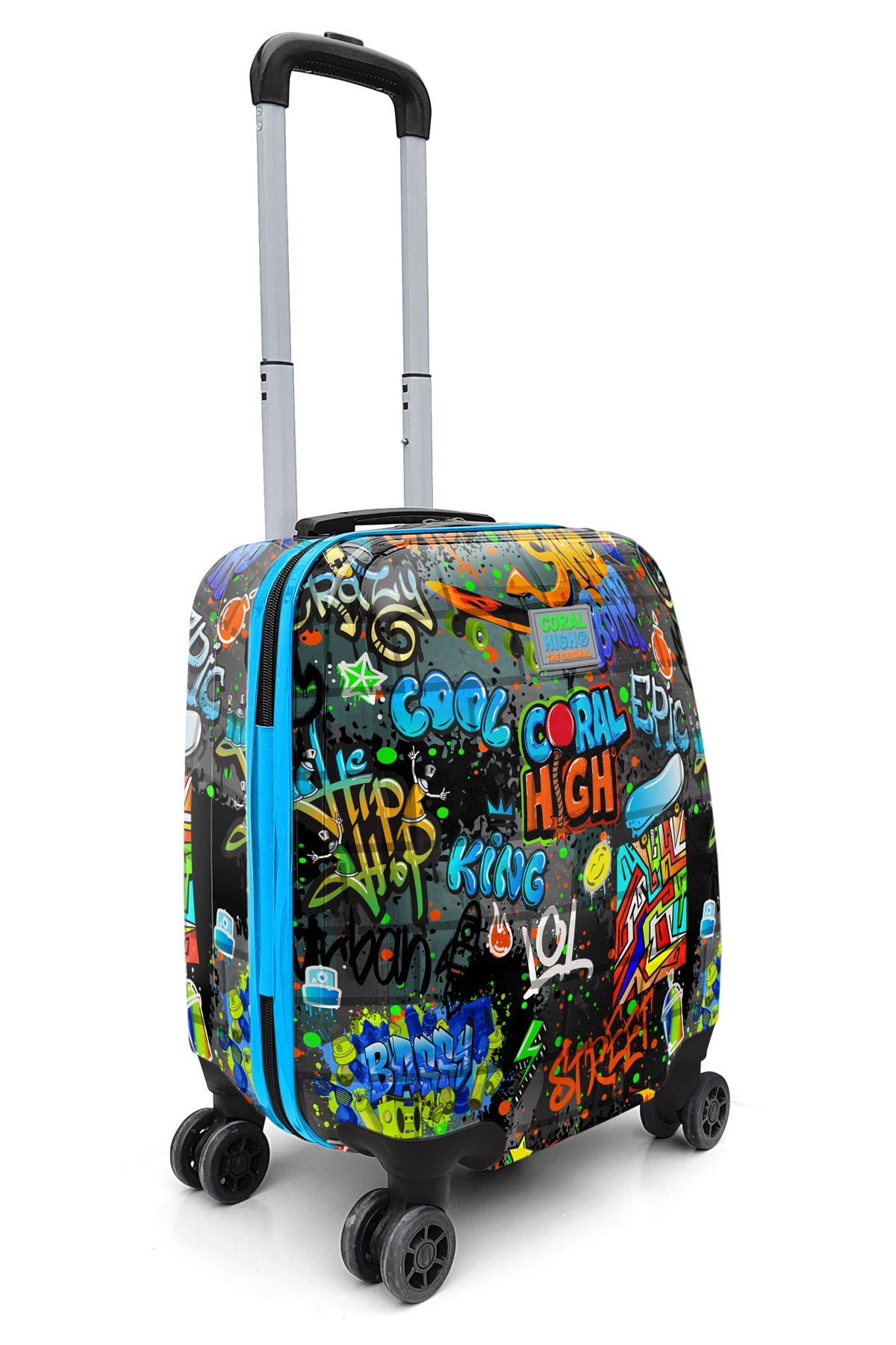 Kinderkoffer mit Graffiti-Muster, Schwarz/Blau, 16760