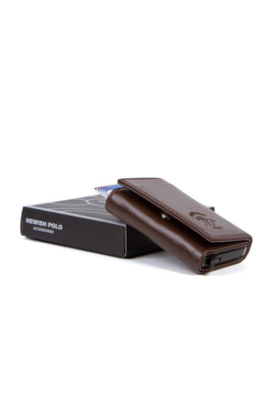 Unisex Leather Aluminum Mechanism Sliding Card Holder Wallet With Paper Money Compartment (7,5X10Cm)