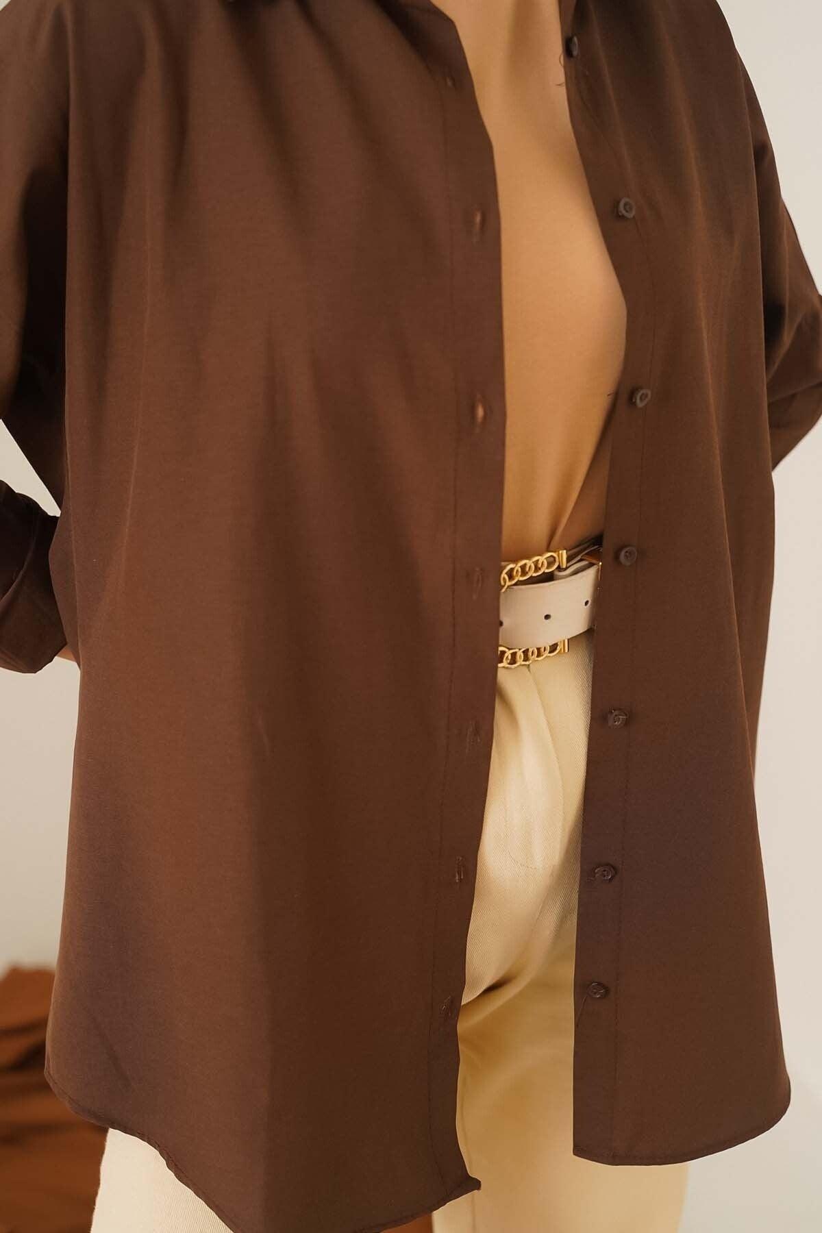 Oversize Basic Shirt Brown - Swordslife