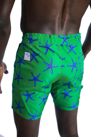 Men'S Patterned Green Sea Shorts