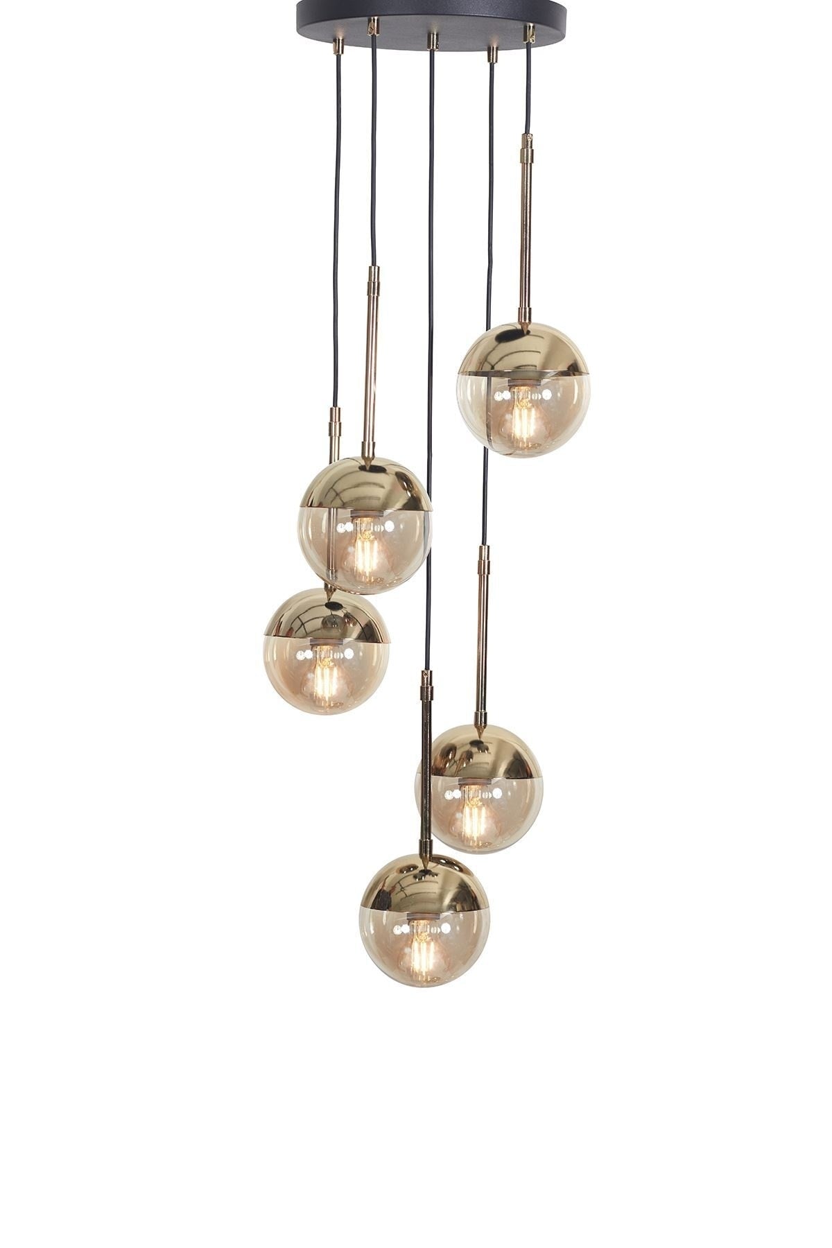 Nova 5 Li Gold-Black Metal Body Design Luxury Pendant Lamp Chandelier With Honey Colored Glass