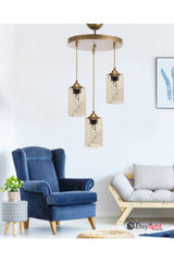 Dora Golden 3 Living Room Pendant Lamp Glass Chandelier