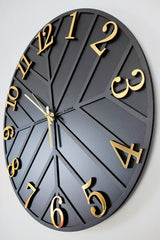 - Diagonal Lines - Black & Gold - 50cm Wall Clock - Swordslife