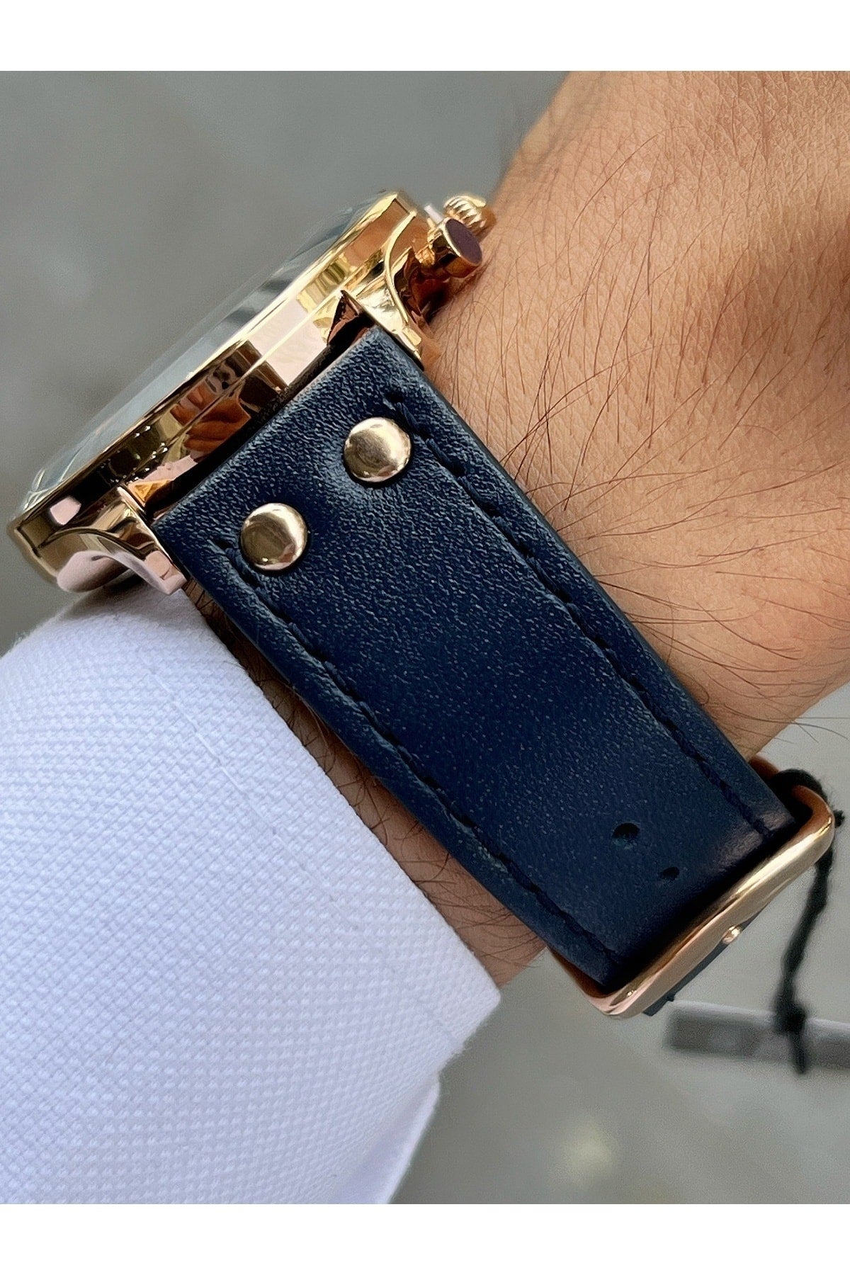 Functions Active Navy Blue Color 3 Atm Waterproof Leather Band Men'S Wristwatch