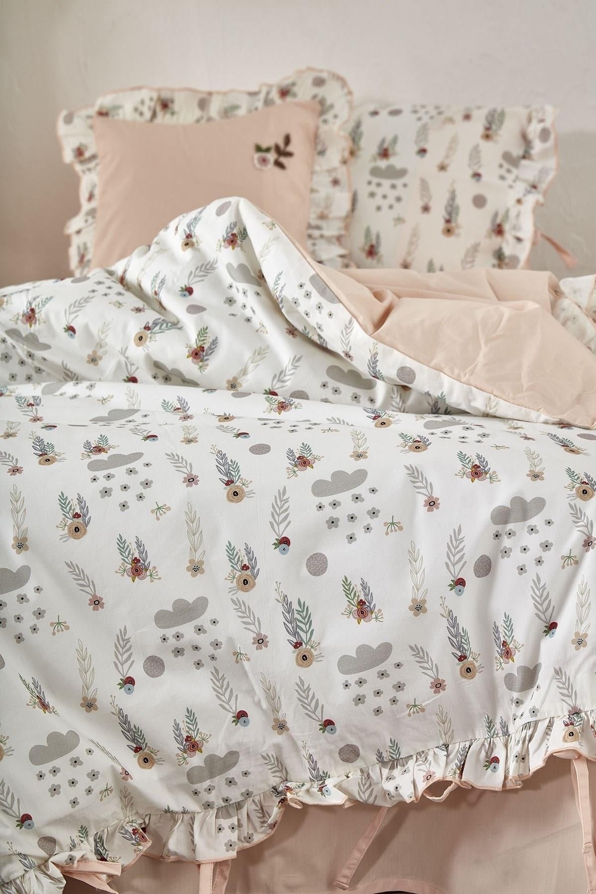 Lora Baby-Bettwäsche-Set für Mädchen, 100 % Bio-Baumwolle, handbestickt, bedruckt, 100 x 150 cm