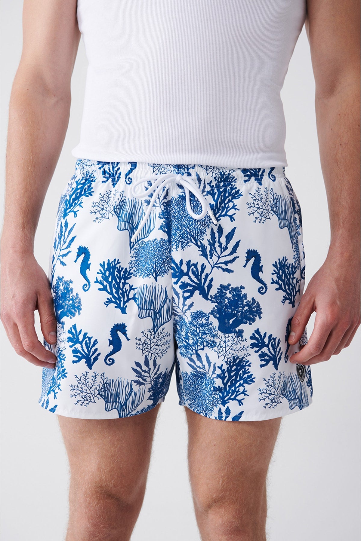 Men's Light Navy Quick Dry Printed Standard Size Swimwear Marine Shorts E003802