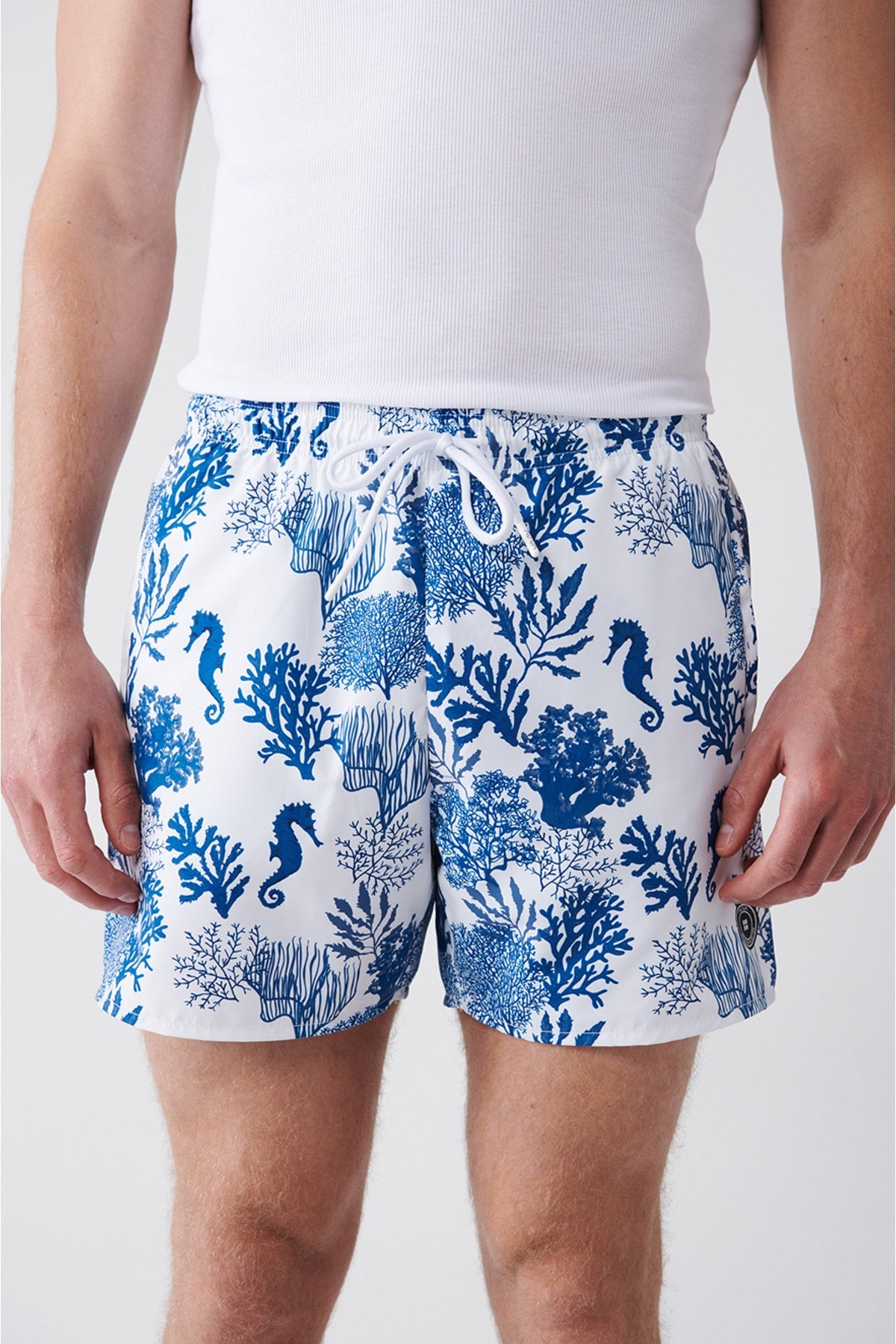 Men'S Light Navy Quick Dry Printed Standard Size Swimwear Marine Shorts E003802