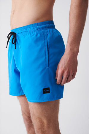 Men'S Blue Quick Dry Standard Size Straight Swimwear Marine Shorts E003801